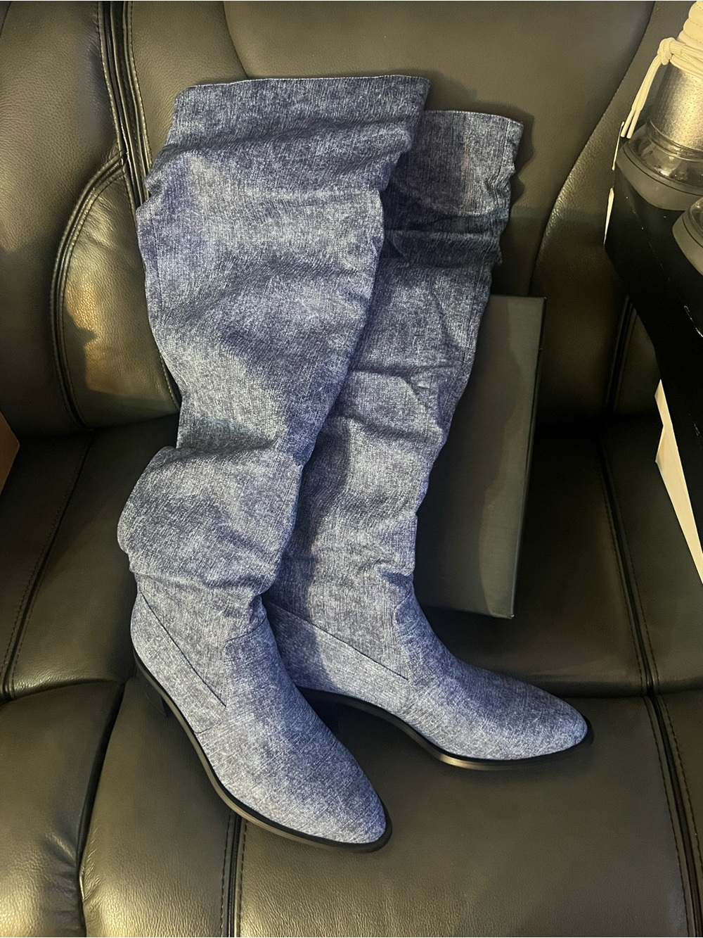 Women's Over-the-Knee Slouchy Denim-Effect Boots denim look